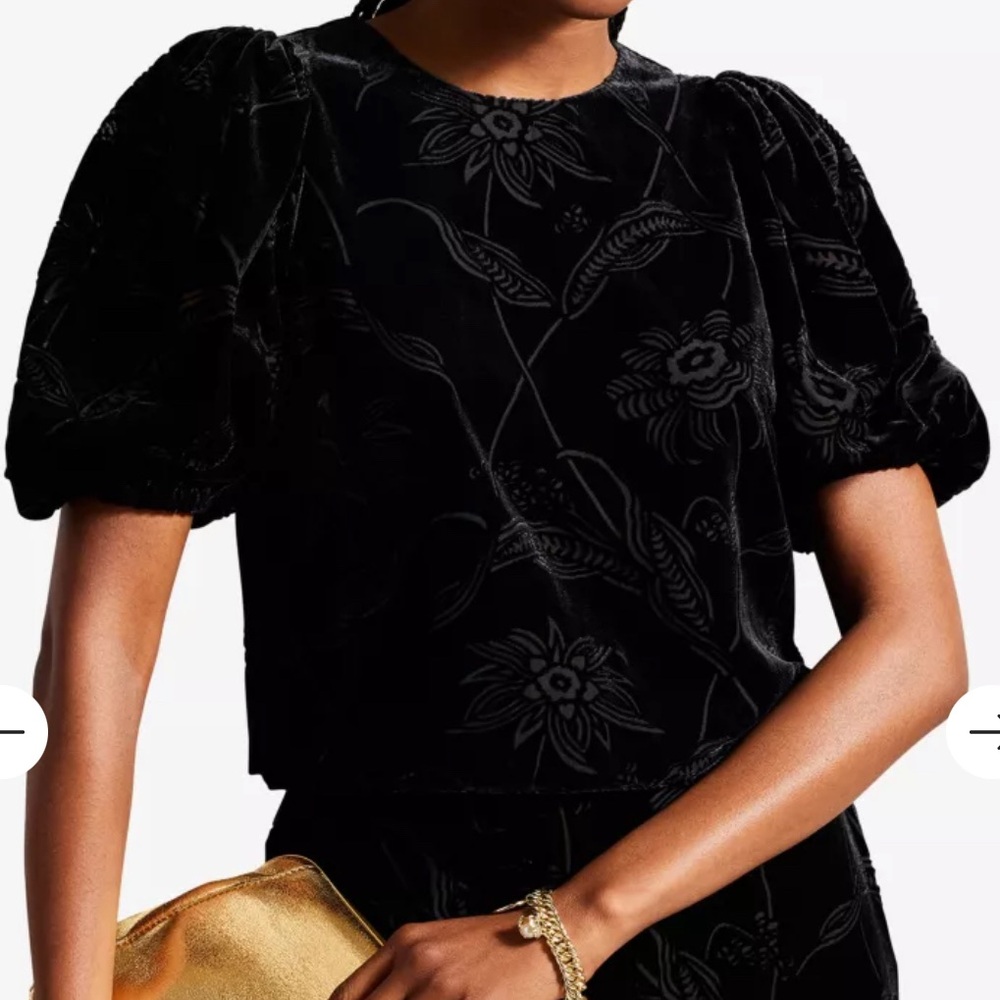 NWT Ted Baker Black Floral Velvet Top